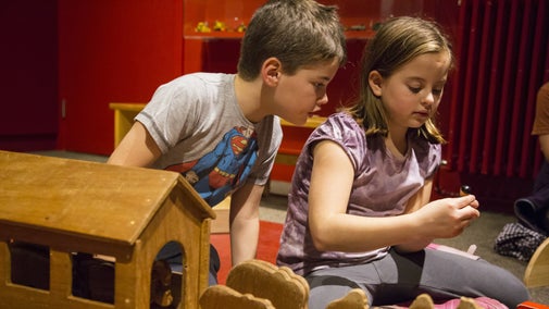 A brother and sister playing in the activity area in The Children's Country House, Sudbury, Derbyshire